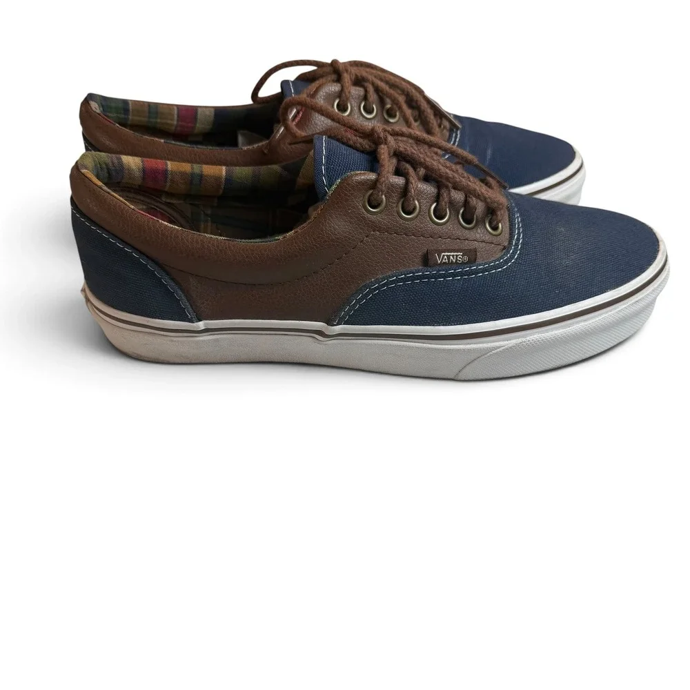 Vans Era 59 Navy Blue Brown Plaid Mens 8 Low Top Skate Shoes TB4R